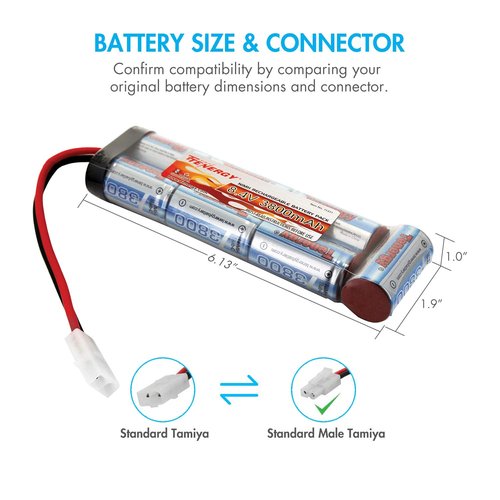 Tenergy Airsoft Battery 8.4V NiMH Flat Pack with Standard Tamiya Connector High Capacity 3800mAh Battery for Airsoft Guns, RC Cars, RC Planes