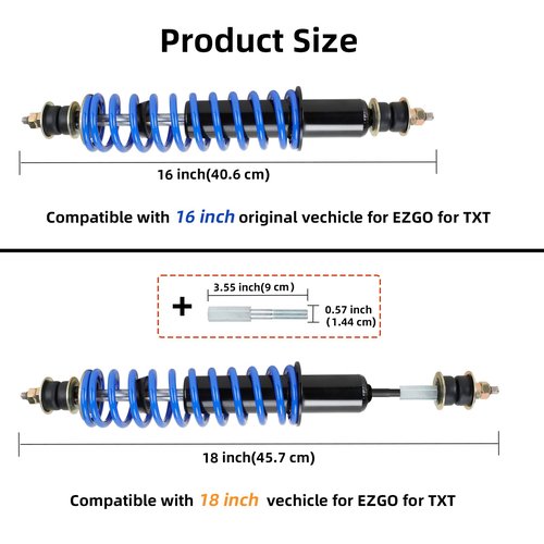 Roykaw Golf Cart Front/Rear Shock Absorber Kit Heavy Duty Coil Over Shocks Compatible with EZGO TXT/Medalist 1994-up Gas & Electric Models, 2 Packs, OEM# 70928-G01, 76418-G01, 70630-G01