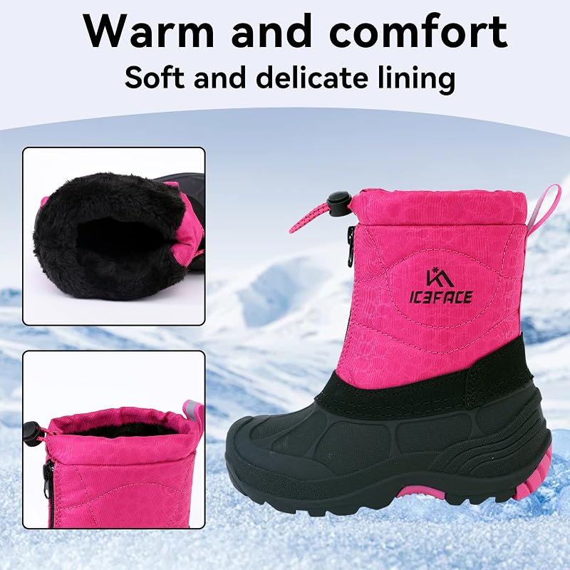 Snow Boots for Kids Waterproof Insulated Rose 11 - Little Kid, Iceface