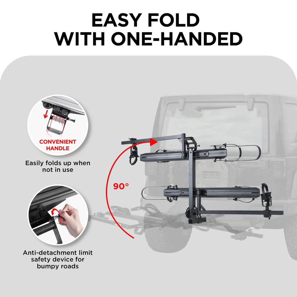 YOUNG ELECTRIC 200LBS EZ-FOLD Aluminum 2-Ebike Carrier with Ramp for Bikes and Electric Bike, Car SUV Truck Van RV and Trailer