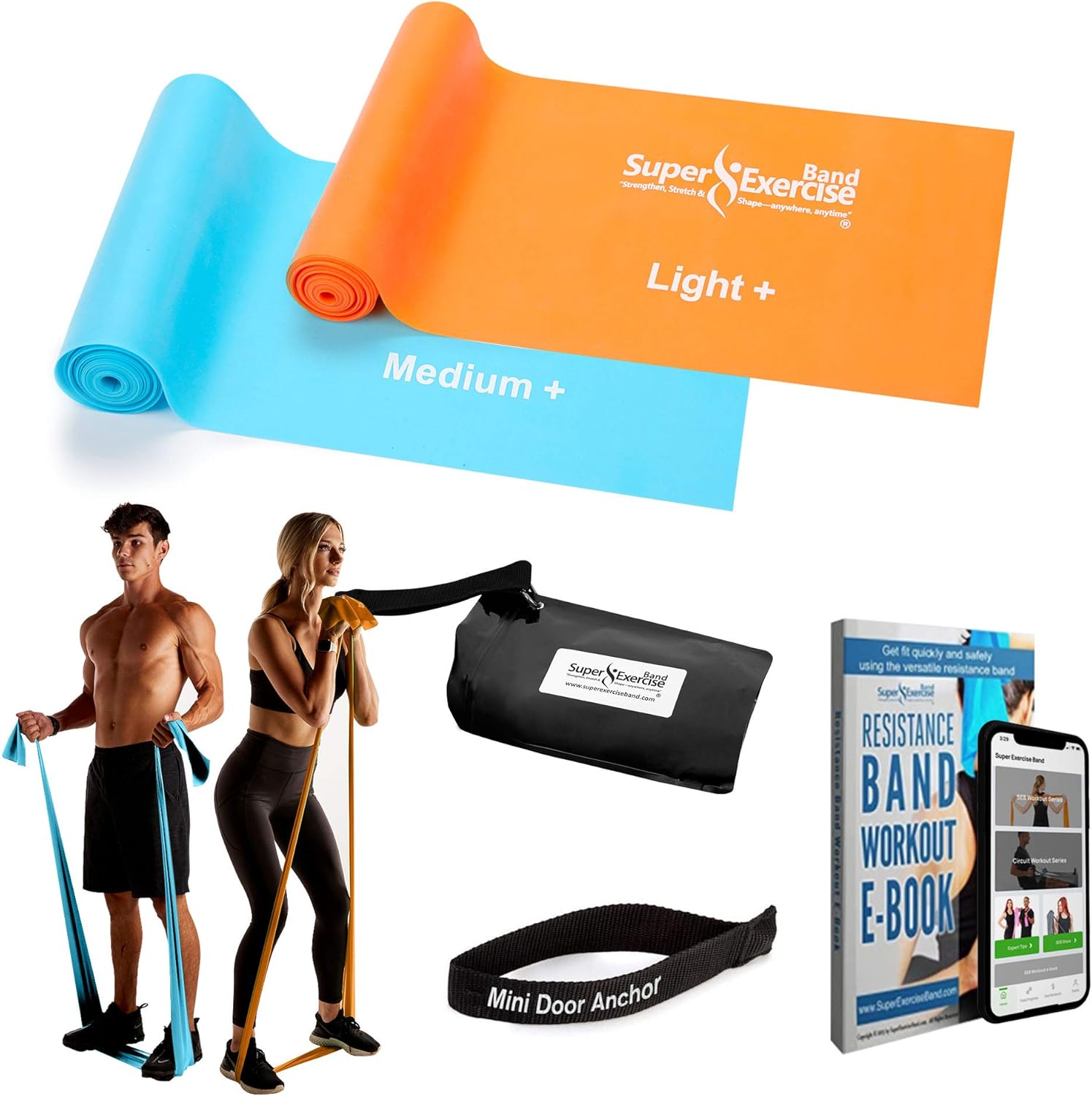 Skiennix Resistance Bands - 7Ft Long Latex-Free Workout Bands with Carry Pouch & Door Anchor