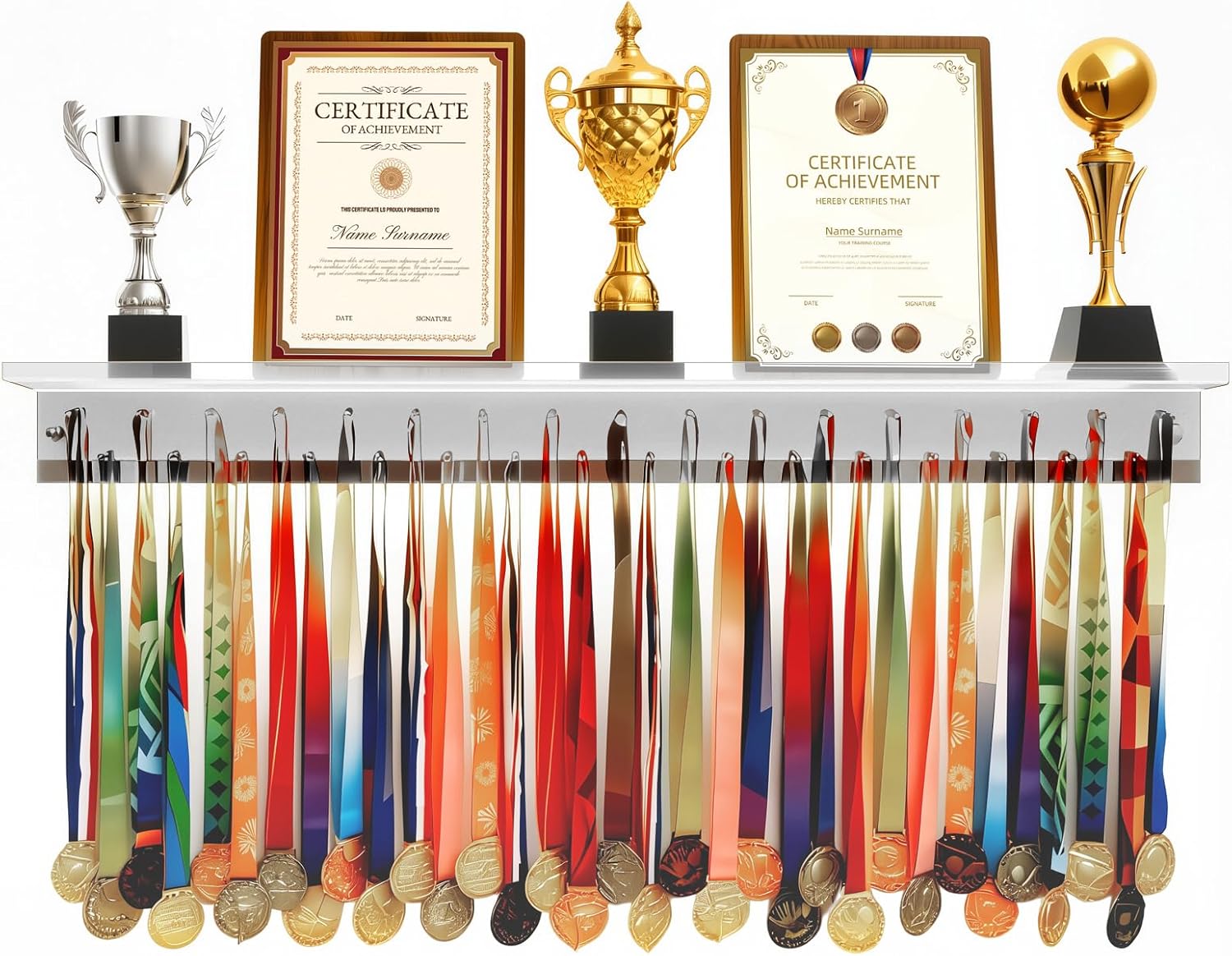 Omhuzsyo Medal Hanger Display Rack - Light Up Acrylic Trophy Shelf for Gymnastics, Running & More | Large 45.2”