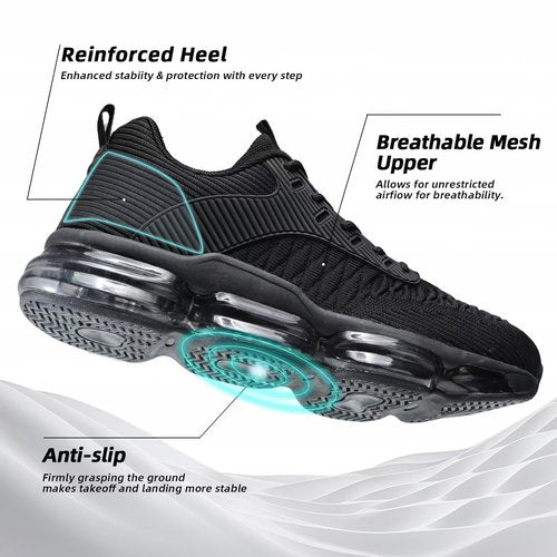 Mens Running Shoes Air Low Top Comfort Walking Lace Up Sneakers Breathable Fashion Tennis Sport Gym Fitness Cross Trainers Black