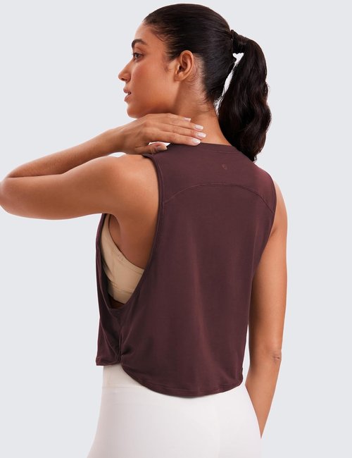 CRZ YOGA Pima Cotton Tank Tops for Women - Loose Fit Sleeveless Workout Crop Shirts | Athletic Gym Wear