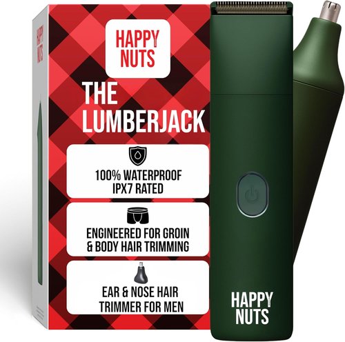 HAPPY NUTS Lumberjack 2.0 Men's Electric Body & Groin Hair Trimmer - Waterproof & Rechargeable Grooming Kit (Green)
