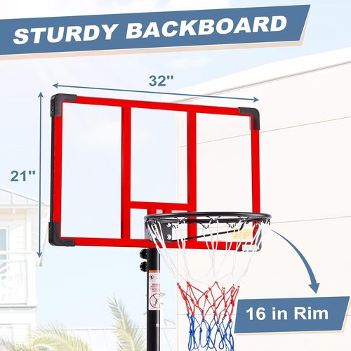 DUMOS 10FT Adjustable Height Basketball Hoop - 44" Shatterproof Backboard & Shock Absorbent Rim | Portable Design for Indoor/Outdoor Use