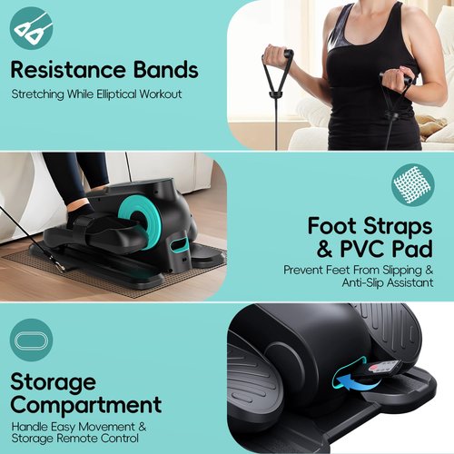 Under Desk Elliptical Machine,Electric Elliptical Leg Exerciser for Seniors with 12 Adjustable, Portable Quiet Elliptical Exercise Machine, Seated Pedal Exerciser with Resistance Band Quiet & Portable