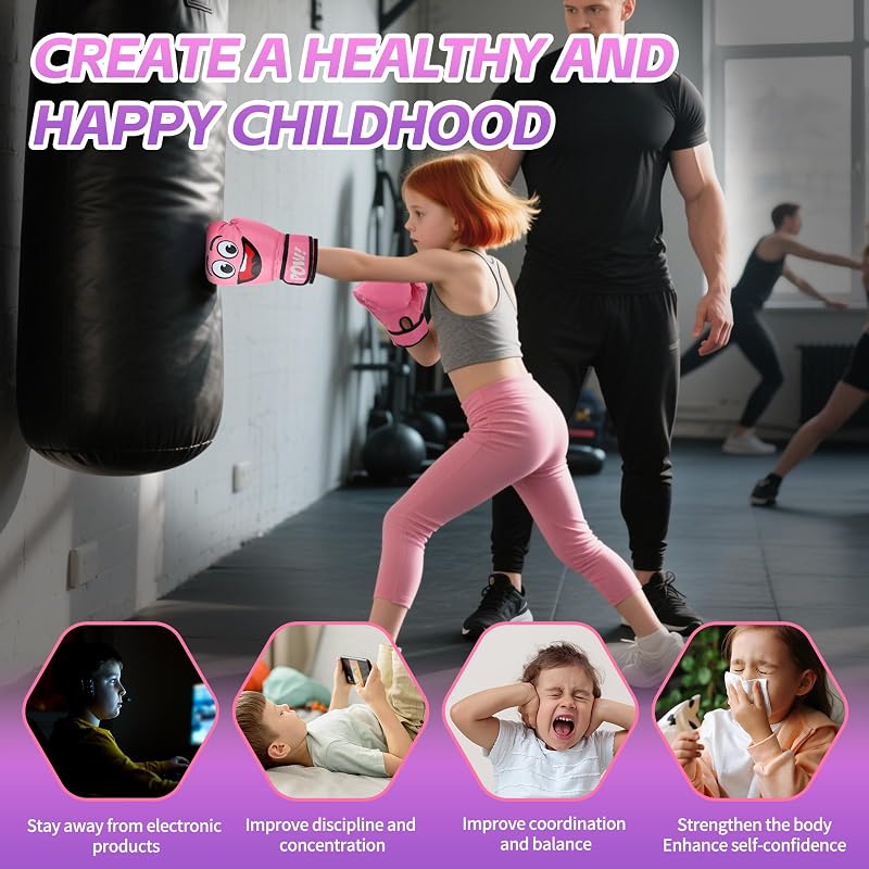 Pink Kids Boxing Gloves for 3-8 Years - Youth Boxing Training Sparring Gloves