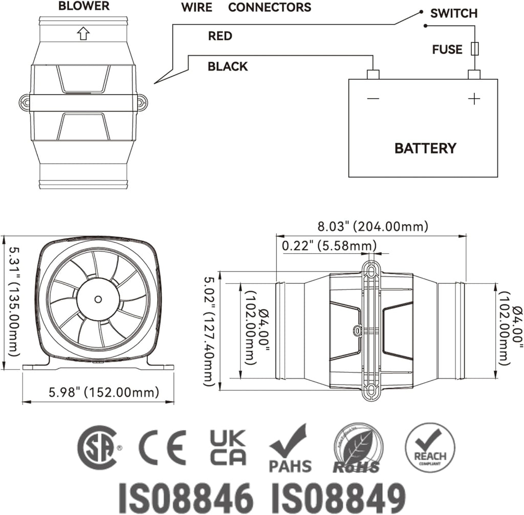 SEAFLO Marine Bilge Air Blowers - Ultra-Quiet 12V Operation | 130-270 CFM for Yacht/Sailboat/Boat - 4-Year Warranty
