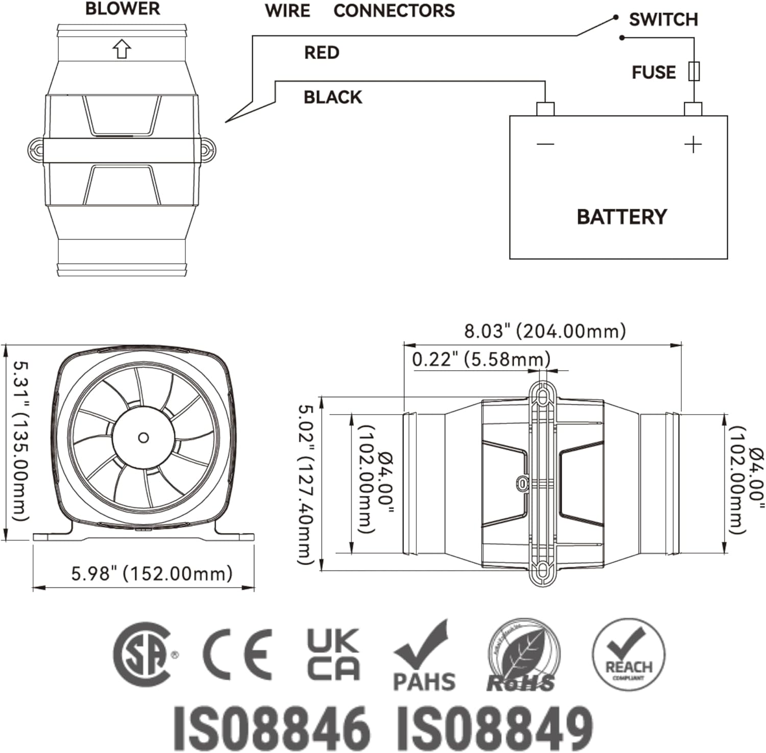 SEAFLO Marine Bilge Air Blowers - Ultra-Quiet 12V Operation | 130-270 CFM for Yacht/Sailboat/Boat - 4-Year Warranty