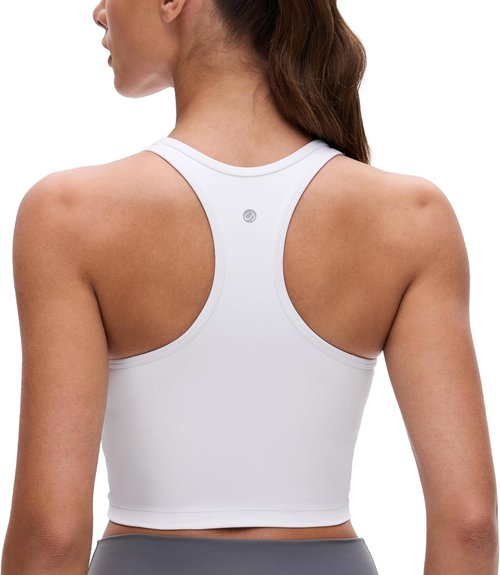 CRZ YOGA Butterluxe Racerback Crop Tank Tops - Padded Y-Back Longline Sports Bra for Yoga & Workouts
