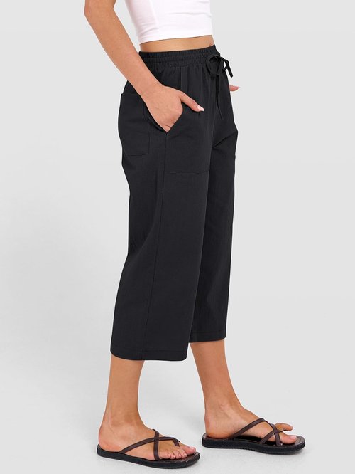 ANRABESS Capris Pants - Women's Summer Casual Loose Fit with Drawstring | High Waist Cropped Trousers