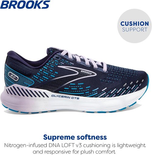 Brooks Women's Glycerin GTS 20 Supportive Running Shoes - Peacoat/Ocean/Pastel Lilac | Size 9 Wide