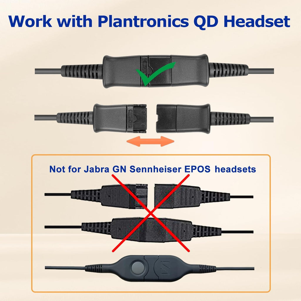 Plantronics QD to USB Adapter Cable - Connect Quick Disconnect Headset to USB Type A | Compatible with PC & Mac