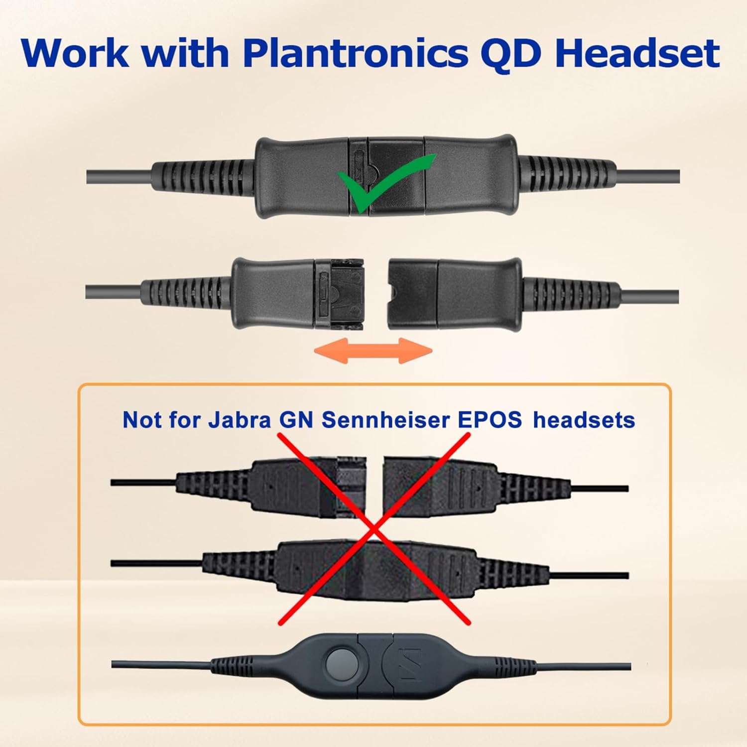 Plantronics QD to USB Adapter Cable - Connect Quick Disconnect Headset to USB Type A | Compatible with PC & Mac
