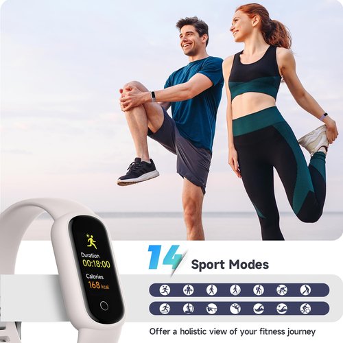 TOOBUR Fitness Tracker Watch with Heart Rate/Sleep Tracker/IP68 Waterproof, Activity Tracker with Pedometer Step Counter, Health Watch for Women Men with 14 Sports Compatible Android iOS, Beige