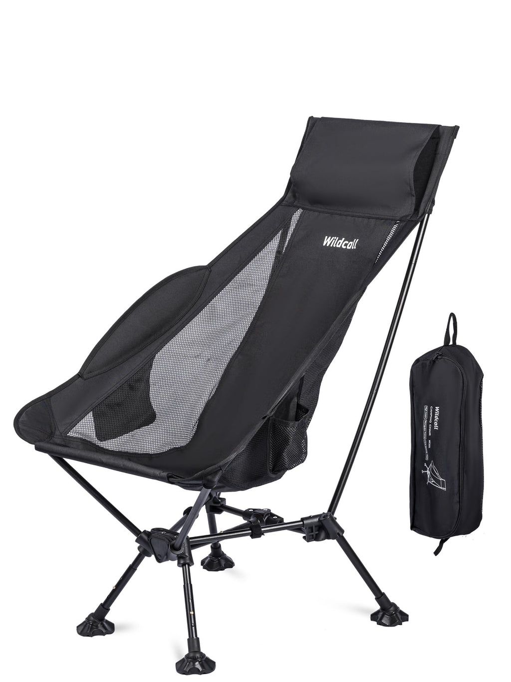 WildCall Lightweight Folding High Back Camping Chair with Head Support, Compact Beach Chair with Anti-Sinking Large Feet and Three Tilt Angles Adjustment