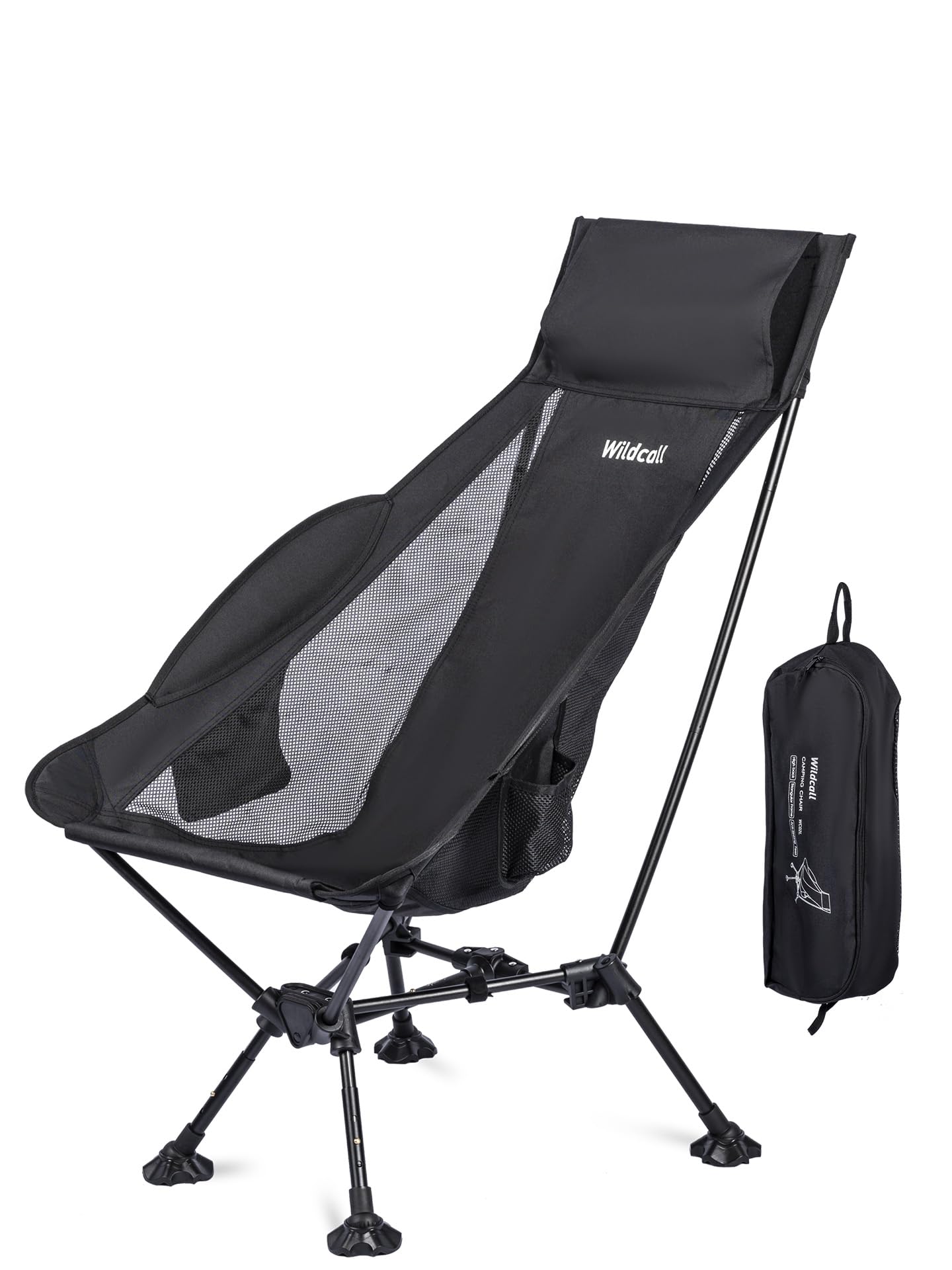 WildCall Lightweight Folding High Back Camping Chair with Head Support, Compact Beach Chair with Anti-Sinking Large Feet and Three Tilt Angles Adjustment