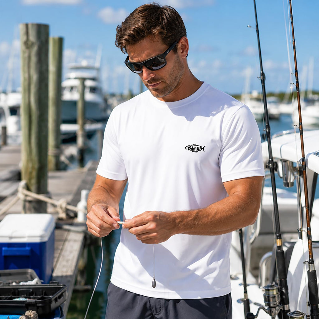 Palmyth Fishing Shirts for Men Sun Protection Shirts Short Sleeve UPF 50+ T-Shirt Tee Quick Dry White Bone Flag X-Large