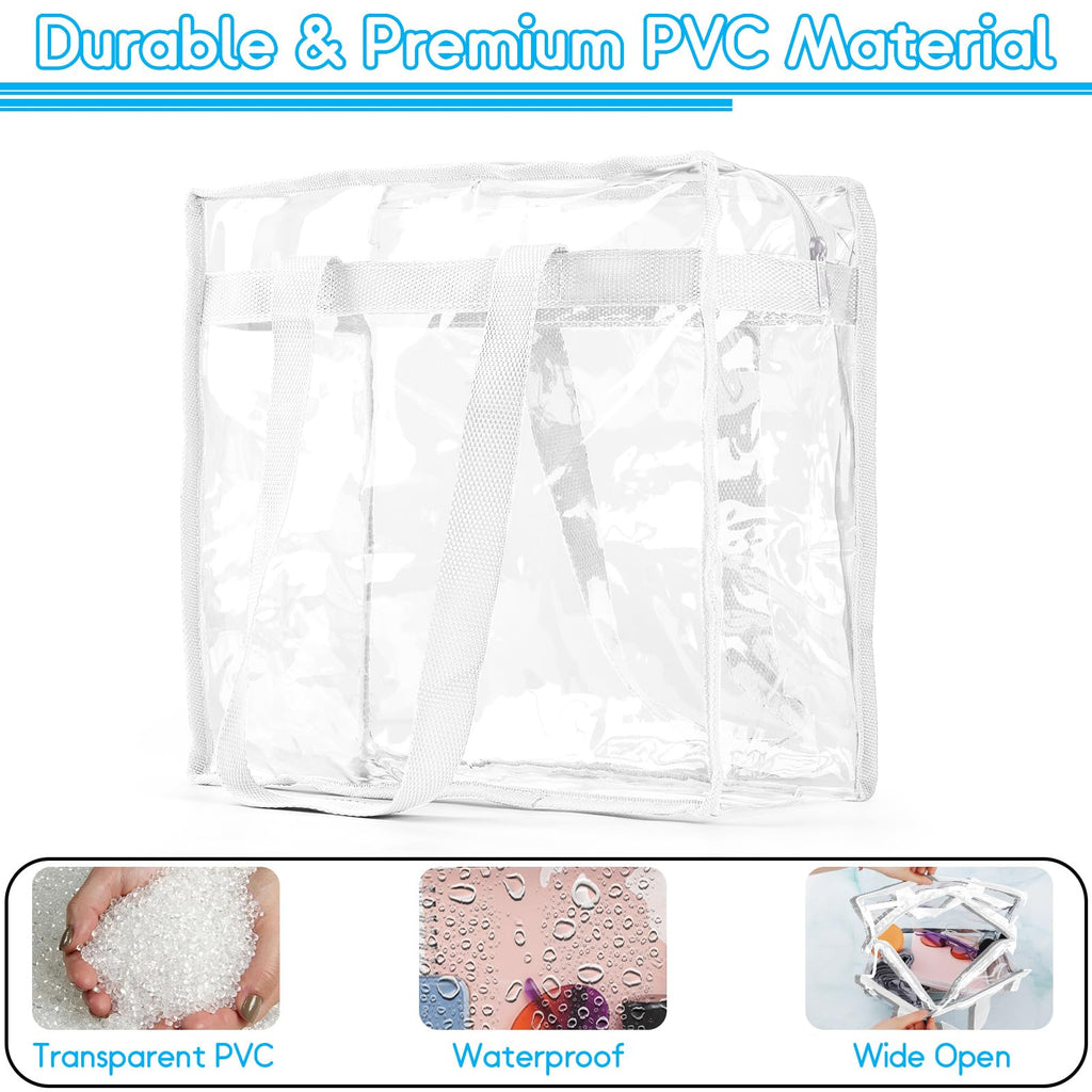 Hoiny Clear Bag for Stadium Events Approved, 12x6x12 Large Transparent Tote Bag with Zipper for Gym Concert Sports Festivals (White)