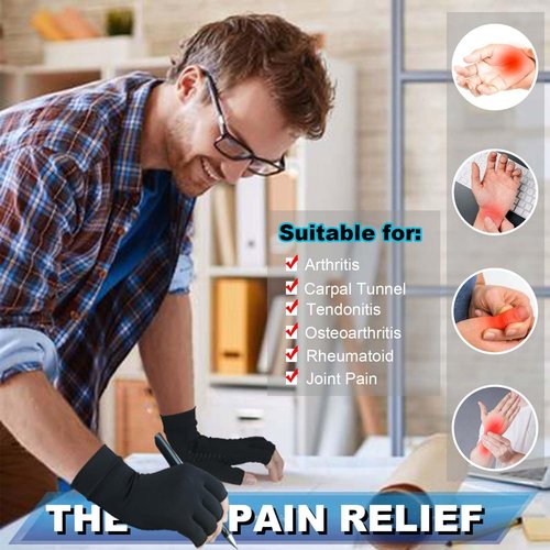 2Pairs Copper Arthritis Compression Gloves for Women Men, Fingerless Compression Gloves for Carpal Tunnel, Hand Pain, RSI, Driving, Typing, Copper Gloves Support Hands and Wrist for Work (Medium)