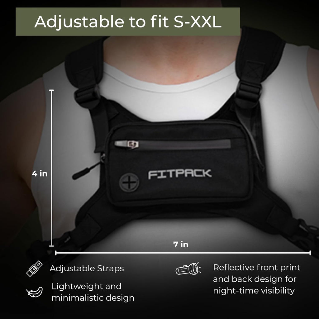 Skiennix Running Vest - Lightweight Water-Resistant Chest Bag with Phone Holder | Adjustable Straps (Black)