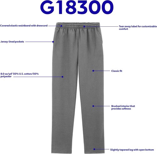 Gildan Fleece Open Bottom Sweatpants - Comfortable with Pockets | Adult Size G18300