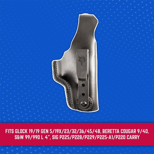 DeSantis Dual Carry II IWB/OWB Holster- Leather Holster, Fits GLOCK 19/19 GEN 5/19X/23/32/36/45/48, Beretta Cougar 9/40, S&W 99/990 L 4"", SIG P225/P228/P229/P225-A1/P220 Carry- Right Hand Draw, Black