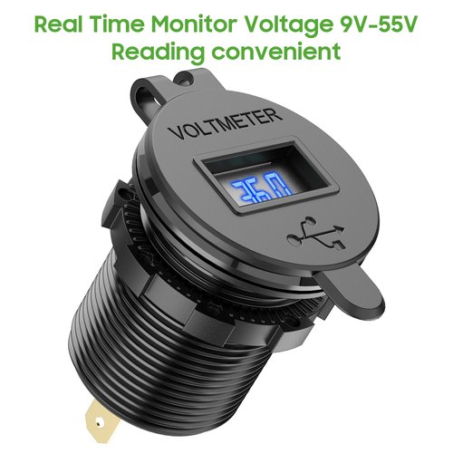 10L0L Golf Cart Quick Charge 3.0 Dual USB Outlet Fast Charger Socket for Yamaha Club Car EZGO Car Boat Marine RV ATV Truck, Metal Shell Safe Charging Socket with LED Digital Voltage Meter (12-48V)