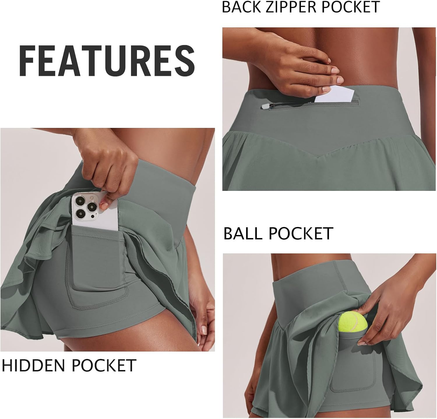 PINSPARK Women's Pleated Tennis Skirt - Double Ruffle Golf Skort with Tummy Control & 3 Pockets