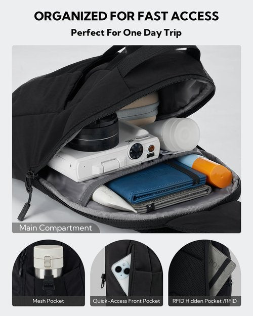 WATERFLY Small Crossbody Sling Backpack: RFID Blocking Anti Theft Sling Bag Travel Daypack Man Woman