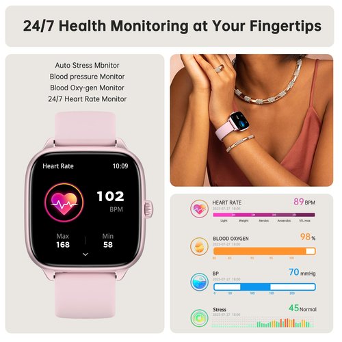 JYUAJOI Health Fitness Tracker (Answer/Make Calls), Smart Watch with 24/7 Heart Rate Monitor, Activity Tracker with Blood Pressure, Blood Oxygen, 120+ Sport Modes Sleep Tracker for Women Men (Pink)