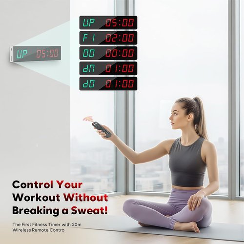 Dienmern Large Digital Gym Timer - Remote Control Workout Clock with 9 Custom Modes | Ideal for Home Gym & Outdoor Sports