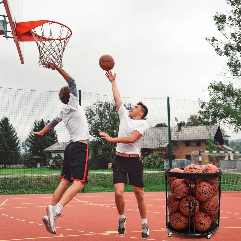 Skiennix Ball Storage Cart - Mobile Sports Ball Holder with Wheels for Basketball, Soccer, Garage & School