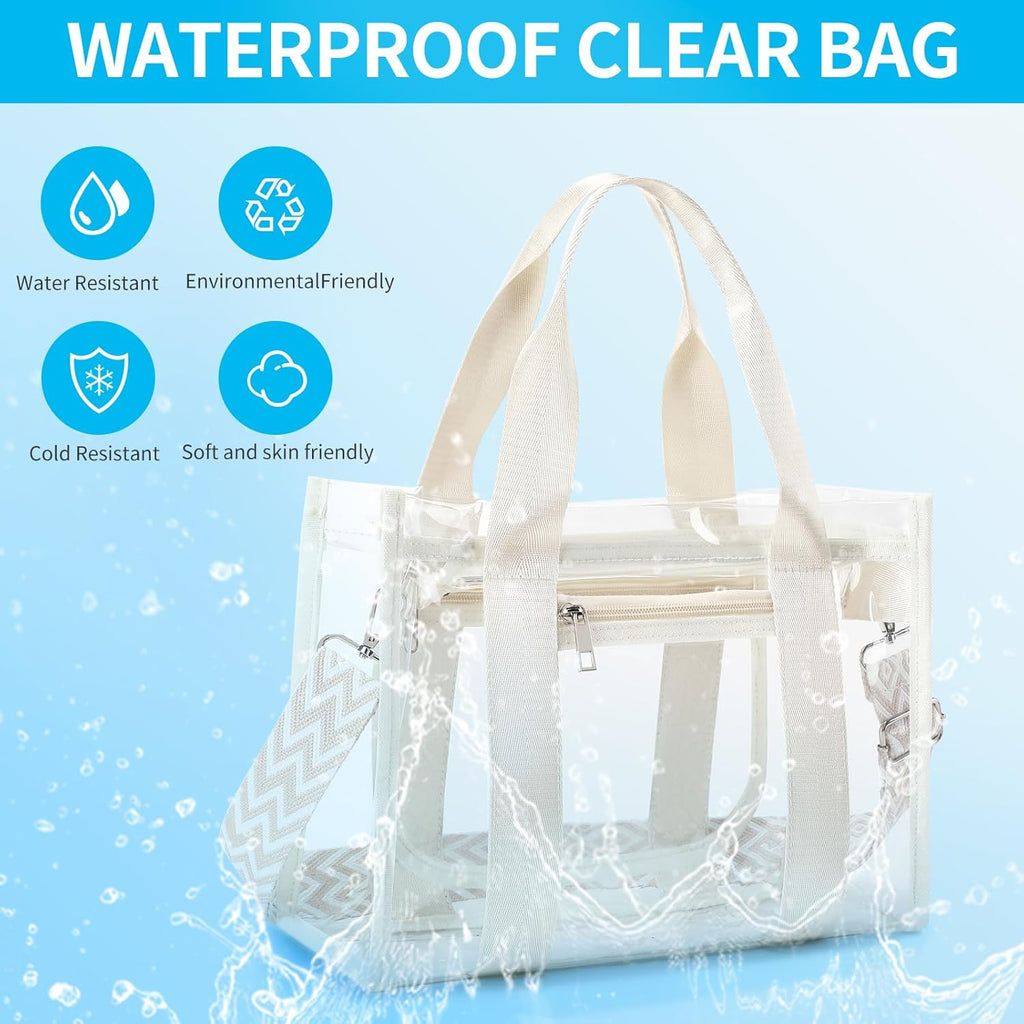 Skiennix Clear Stadium Bag - Large Transparent Tote with Inner & Outer Zip Pockets | Ideal for Sports, Concerts, Beach