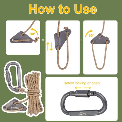 Hikeman 4 Pack Camping Rope with Locking Carabiner Clip,4mm Reflective Guy Lines with Triangular Guyline Adjuster Tensioner,Nylon Cord for Tent Tarp Tie Down,Hiking,Backpacking