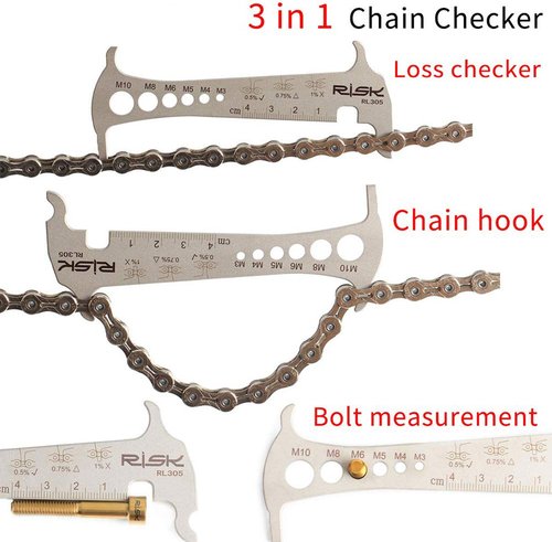 TuoTu Bicycle Chain Checker - 3 in 1 Bike Chain Wear Indicator Gauge Measuring Ruler Tool