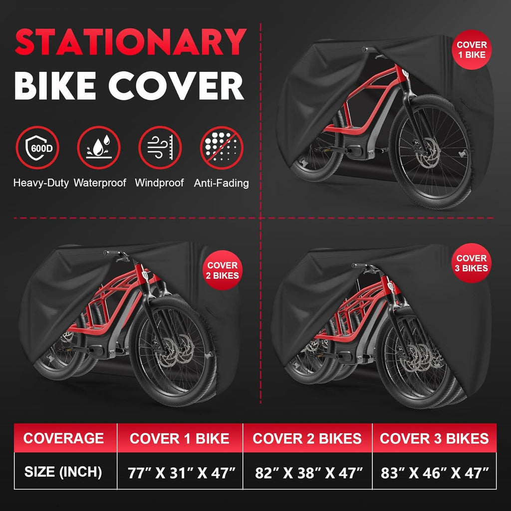 Zettum Bike Cover for 2 Bikes - Heavy Duty Waterproof 600D Outdoor Storage | Fits eBikes & More