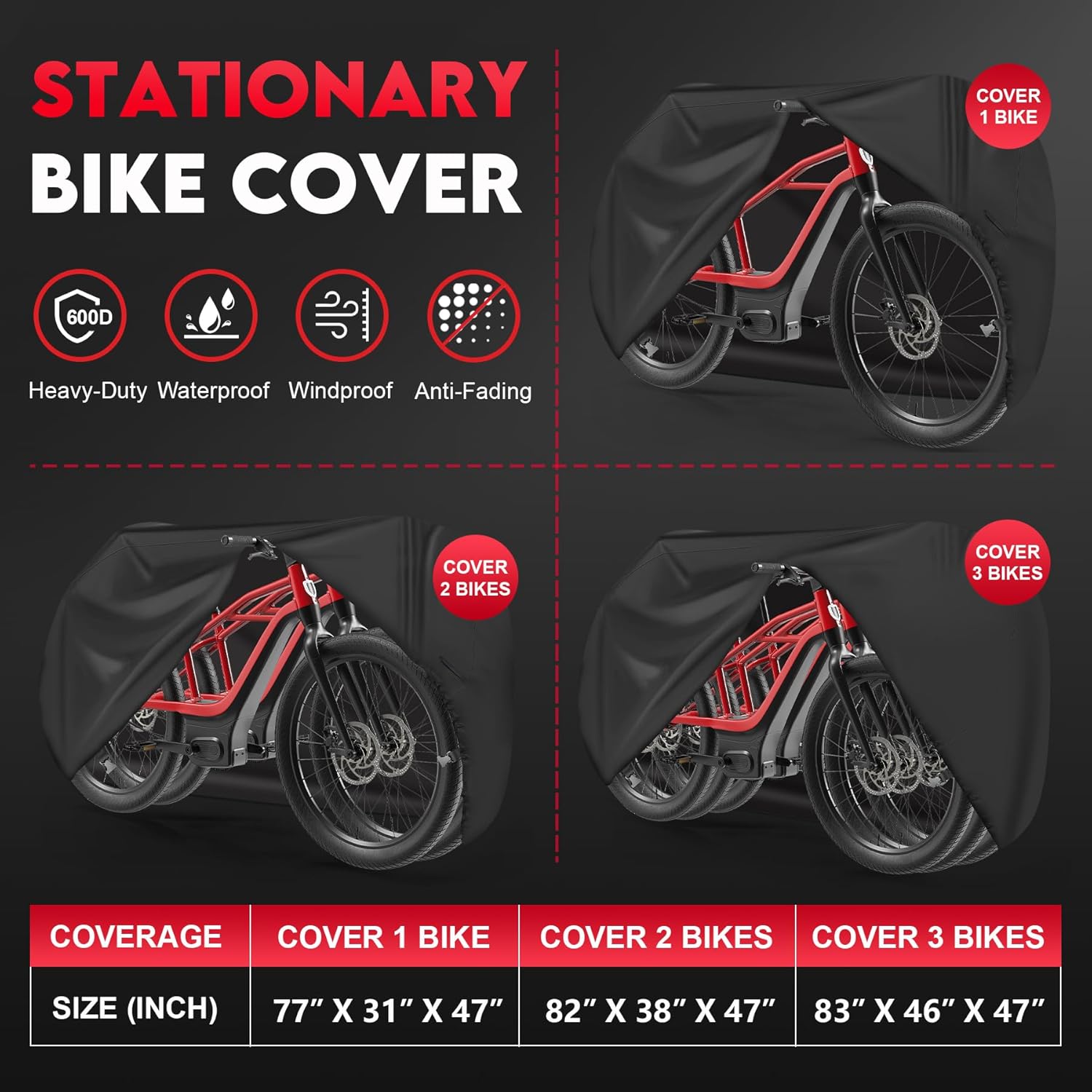 Zettum Bike Cover for 2 Bikes - Heavy Duty Waterproof 600D Outdoor Storage | Fits eBikes & More