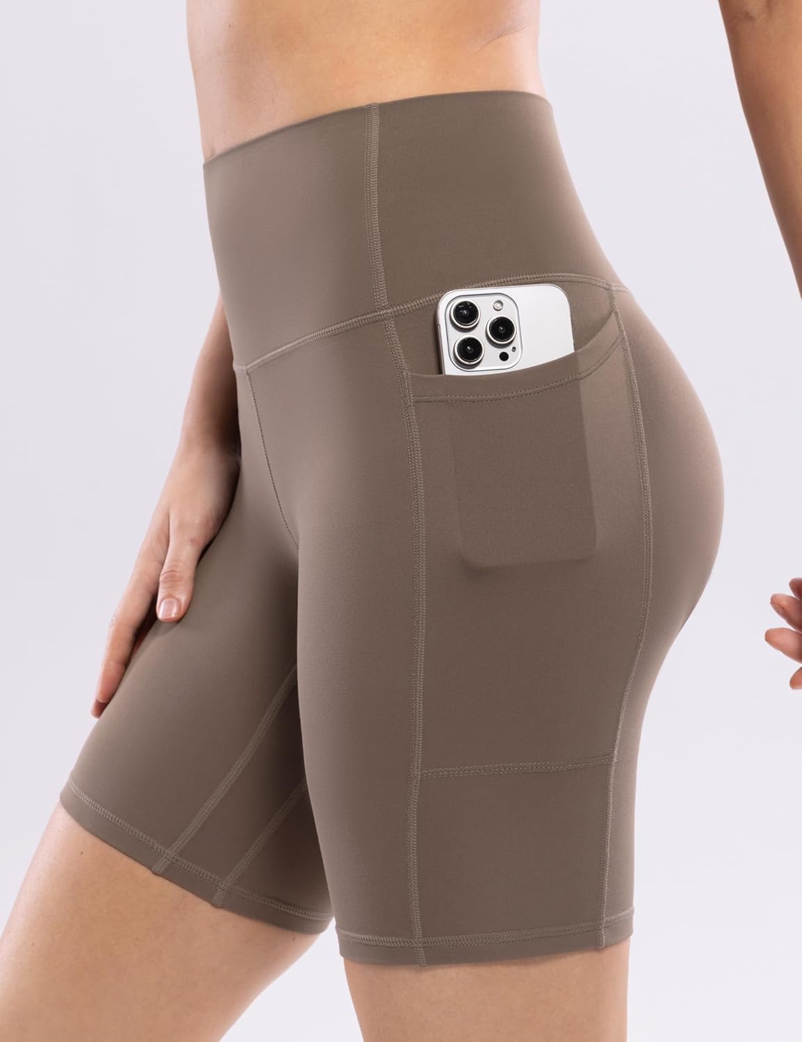 POSHDIVAH Women's Creamluxe Yoga Shorts - High Waisted, Pockets, Available in 2.5"/4"/6"/8"/10" Sizes
