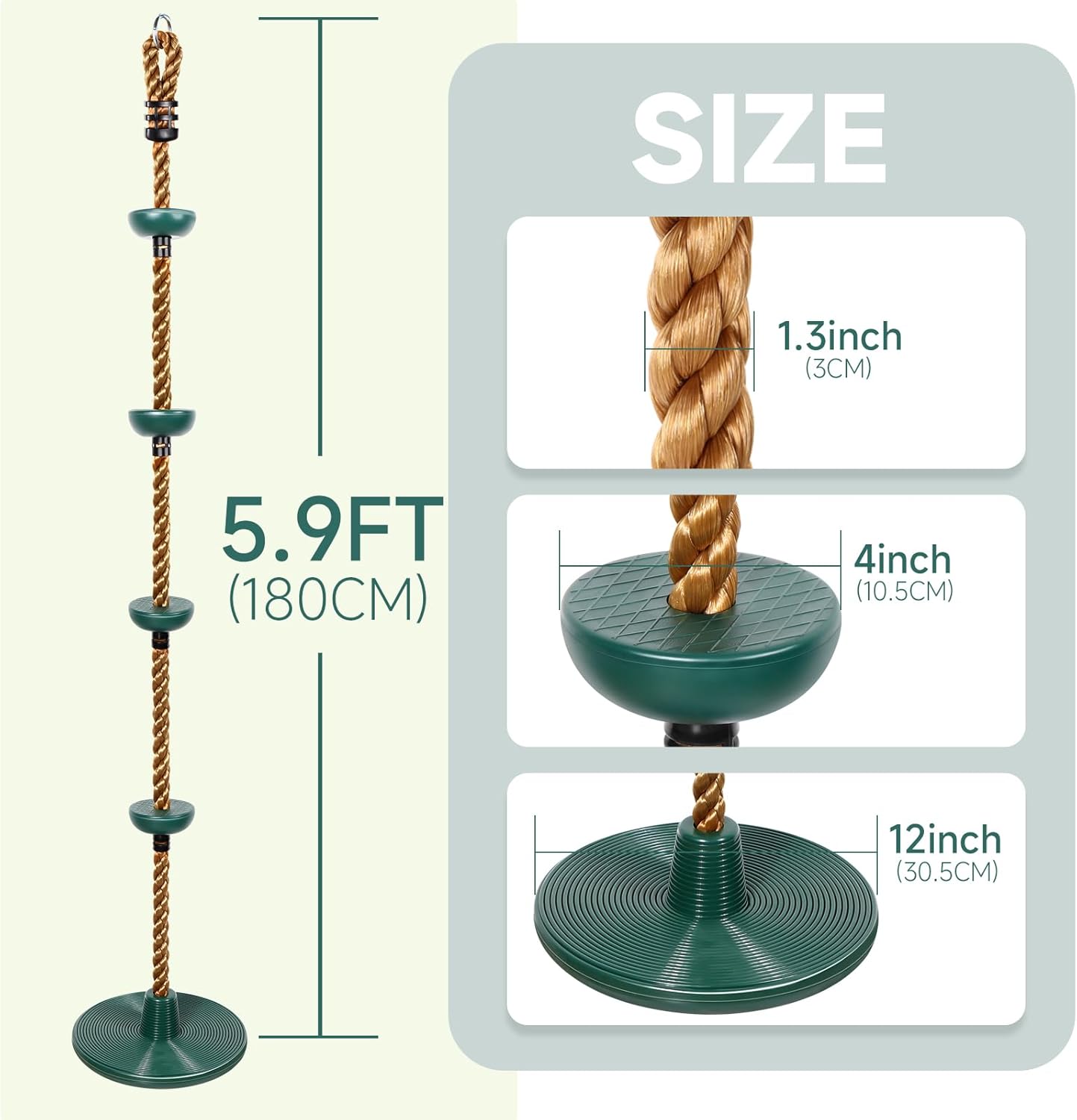 Skiennix Climbing Rope Set - Includes Platforms & Disc Swing Seat | Bonus Hanging Strap & Carabiner for Kids