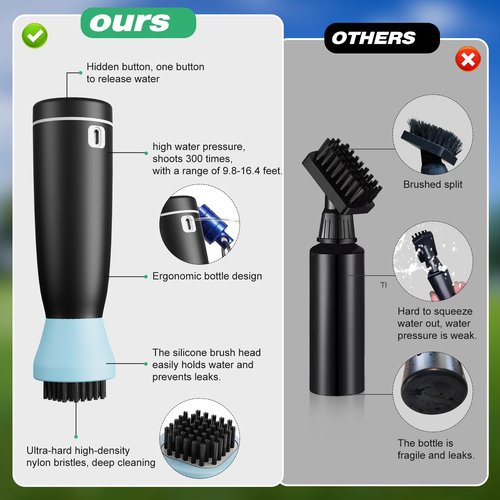 RTOCHG Golf Club Brush Cleaner with Water Spray, 45 Nylon Bristles, Magnetic Hook, 300 Shots,16.4ft Spray Range
