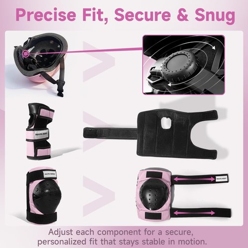 RollingBunny Skating Protective Gear Set for Adults & Youth - Helmet, Knee Pads, Elbow Pads & Wrist Guards for Inline Skating, Roller Skating & Skateboarding (Ages 14+) (Pink)