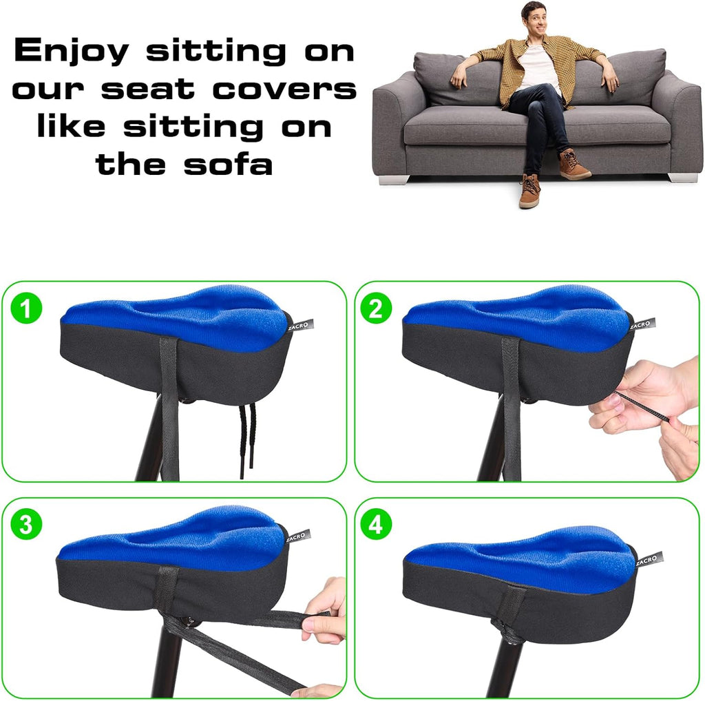 Zacro Bike Seat Cushion - Gel Padded Cover for Ultimate Comfort | Fits Peloton & Indoor/Outdoor Bikes