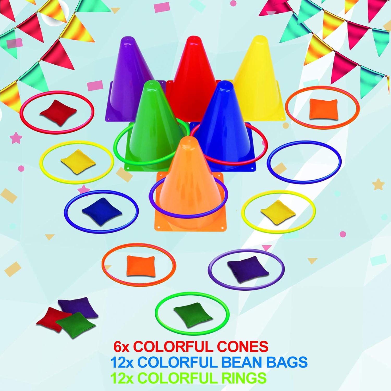 Unanscre 31PCS Carnival Outdoor Games Combo Set - Fun Soft Plastic Cones, Bean Bags & Ring Toss for Kids' Birthdays & Holidays