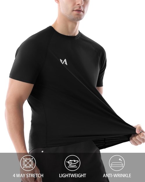 Isnowood UPF 50+ Swim Shirts for Men - Quick Dry Short Sleeve Rash Guard | Athletic Beachwear