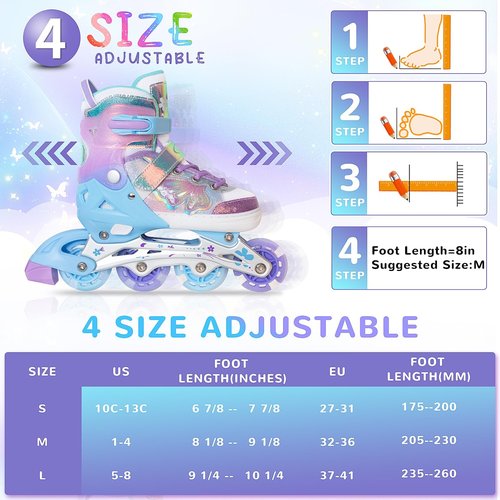 Kids Inline Skates for Girls and Boys -Purple Blades Roller for Kids Youth Age 7 8 9 10 - Adjustable All Light up Wheels Indoor Outdoor Sports Birthday Gift for Son and Grandson