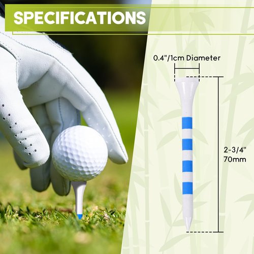 weyleity Bamboo Golf Tees 200 Pack 2-3/4 inch Length | 4 Line Marking Natrual Biodegradable Bamboo Golf Tees, Sturdy and Stable Golf Tees (White/Blue, 2-3/4")