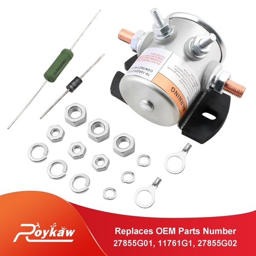 Roykaw #70 Series Solenoid Relay with Resistor & Diode Kit for EZGO 36 Volt Electric Golf Cart, 4 Terminal Continuous Duty, OEM # 27855G01 11761G1 27855G02 31680G1 3016, Upgrade Mount Bracket