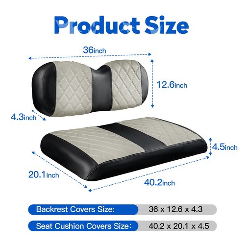 NOKINS Golf Cart Diamond Seat Covers Kit, Fit EZGO Freedom TXT T48 2014+ OEM Standard Front Seat Cushion, Golf Cart Vinyl Seat Cover, No Nails Required (Oyster Gray and Black)